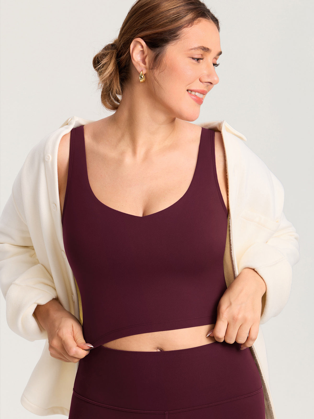 MOMANDA Women's Natrelax® Nursing Crop Tank Top - V Neck Ripe Plum @model_info:MOM2